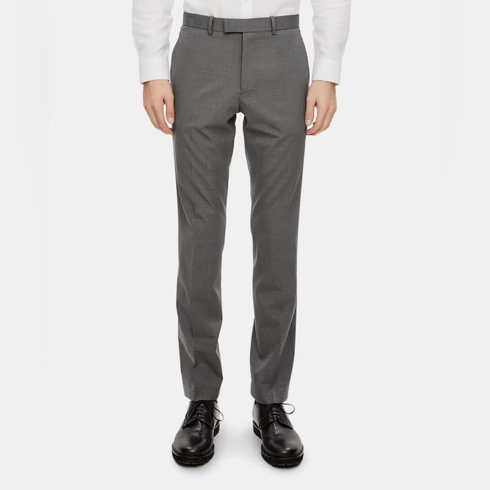 Theory Gray Silver Heather Cody Fine Wool Blend Straight leg Suit pants size 28